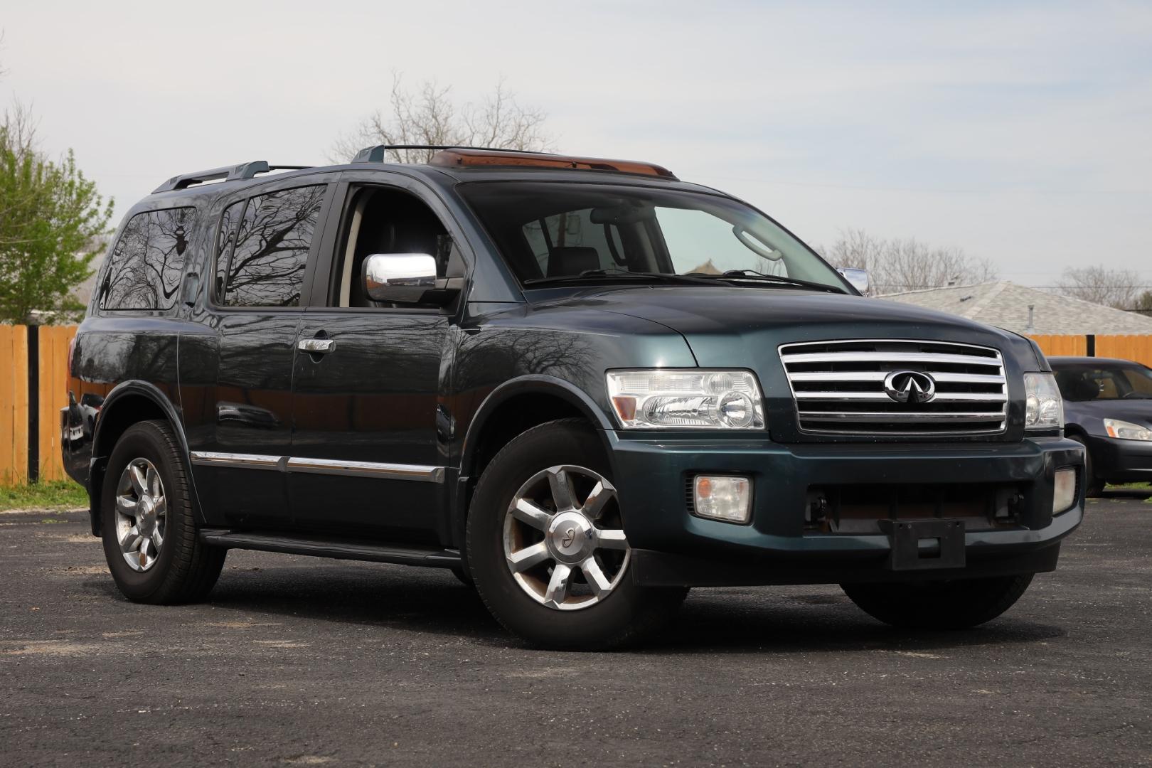 2005 GREEN INFINITI QX56 RWD (5N3AA08A15N) with an 5.6L V8 DOHC 32V engine, 5-SPEED AUTOMATIC transmission, located at 420 E. Kingsbury St., Seguin, TX, 78155, (830) 401-0495, 29.581060, -97.961647 - Photo#0